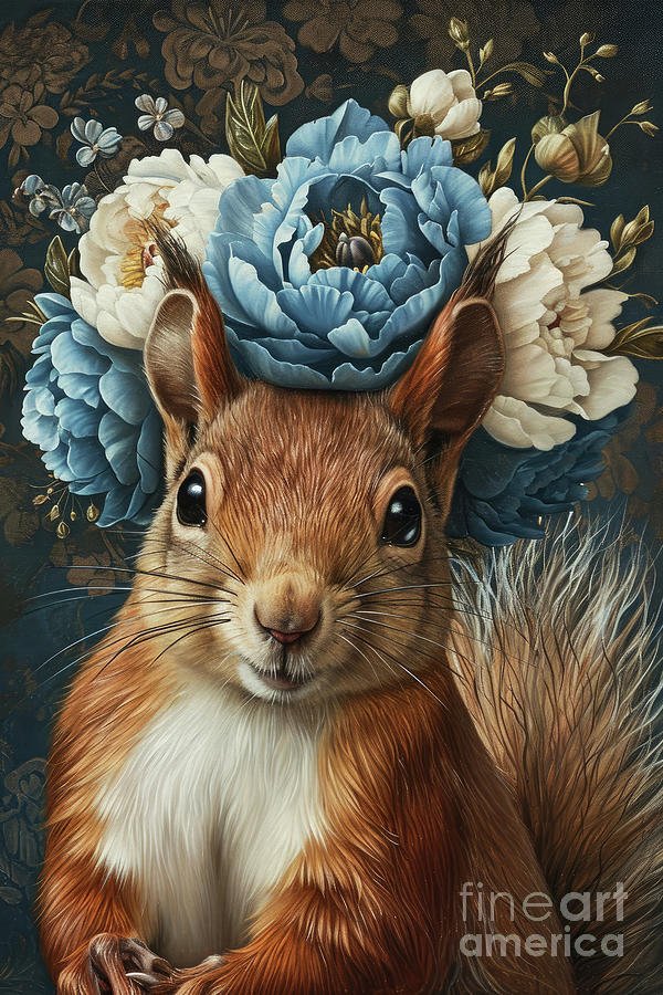 Squirrel Painting - Sweet Peony by Tina LeCour