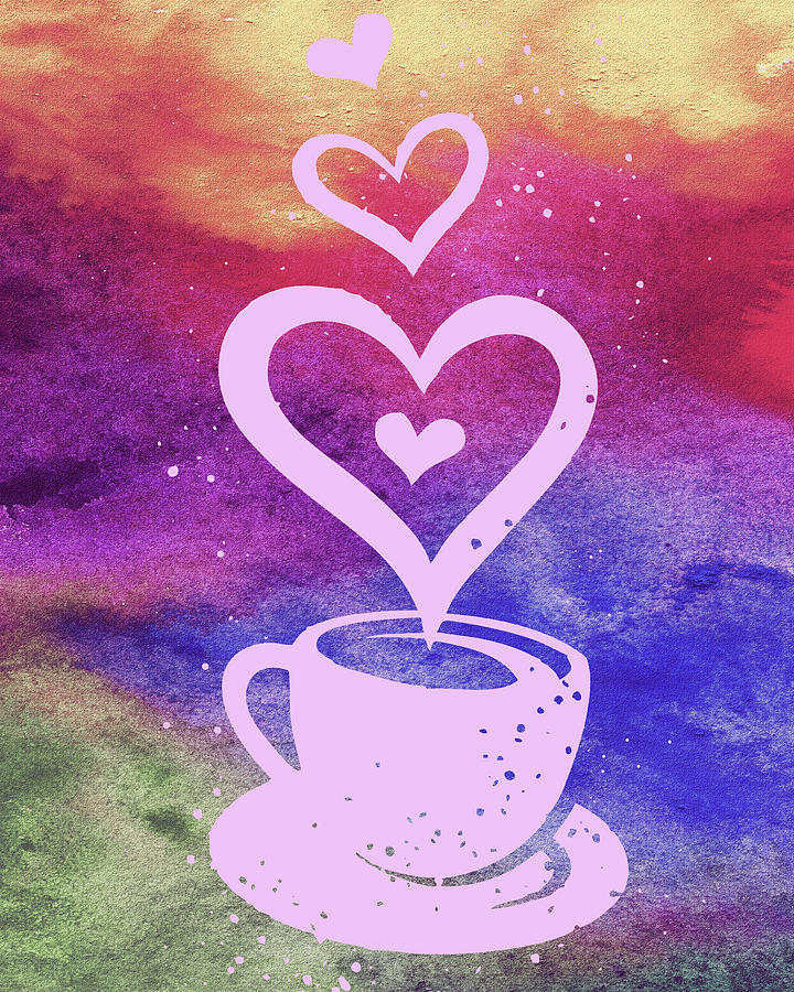 Sweet Rainbow Coffee Cup Delicious Colorful Bright Watercolor I Painting
