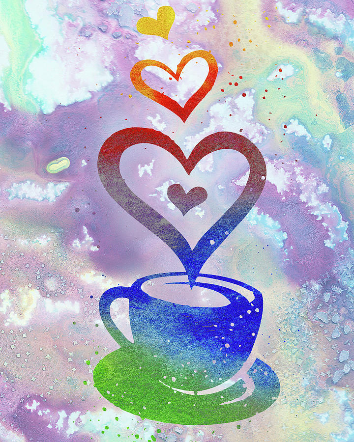 Sweet Rainbow Coffee Cup Delicious Colorful Bright Watercolor II Painting by Irina Sztukowski