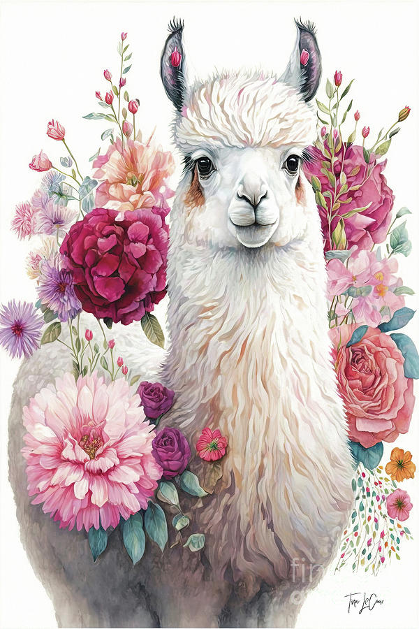 Sweet Rose Llama Painting by Tina LeCour