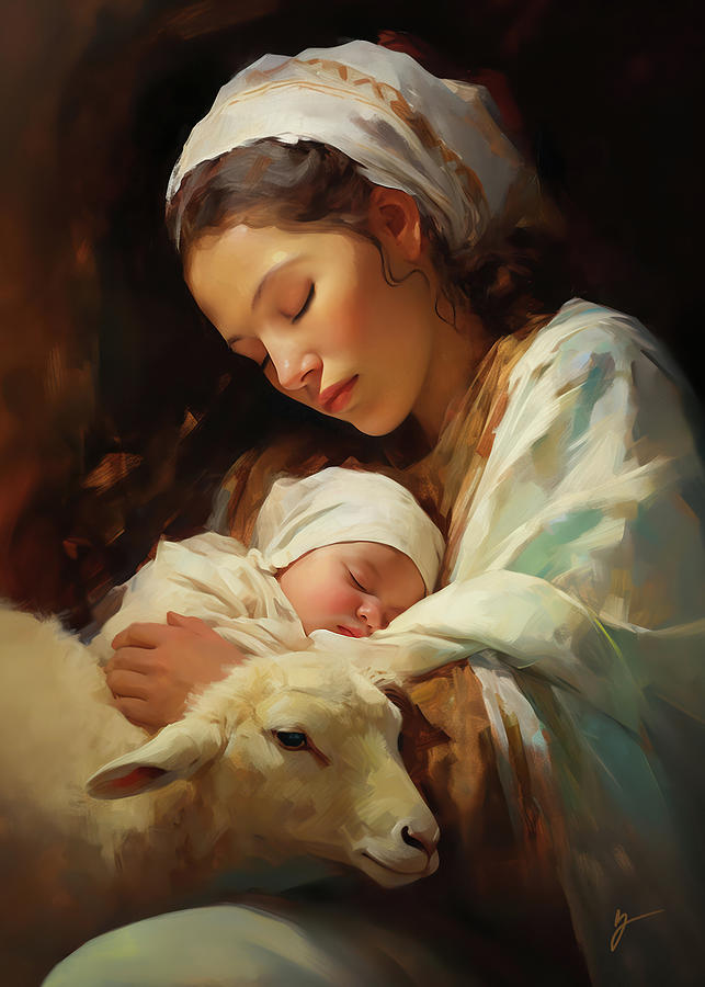Sweet Sleep in the Manger Lowly Painting by Greg Collins