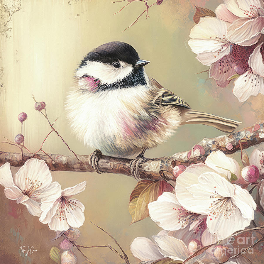 Sweet Spring Chickadee Painting by Tina LeCour