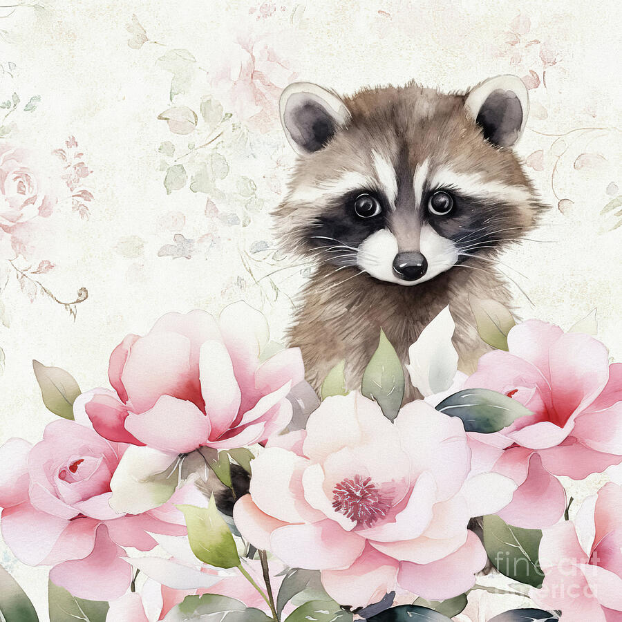 Sweet Spring Raccoon Painting by Tina LeCour Sweet Spring Raccoon Painting by Tina LeCour