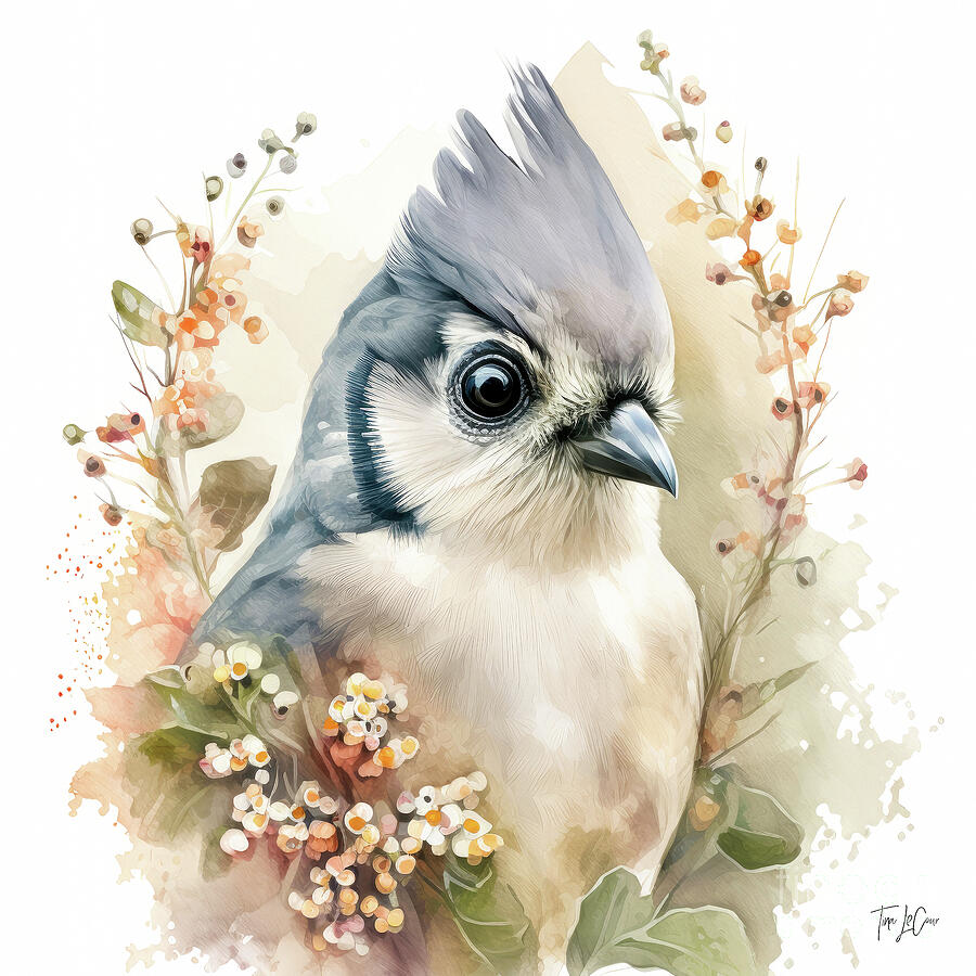 Spring Painting - Sweet Tufted Titmouse by Tina LeCour