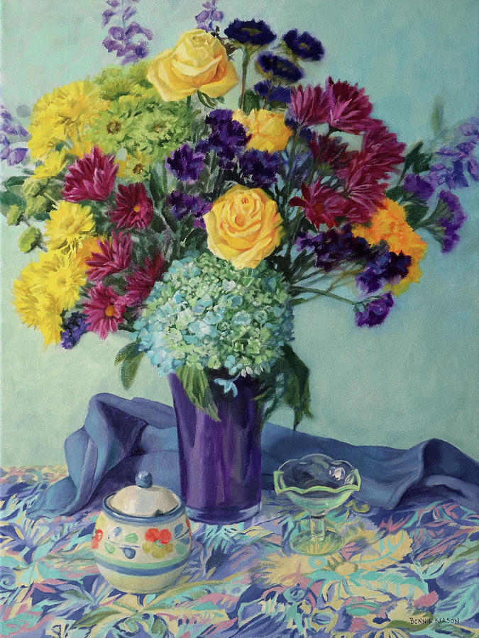 Sweet Valentine - Floral Still Life Painting with Yellow Roses Painting by Bonnie Mason