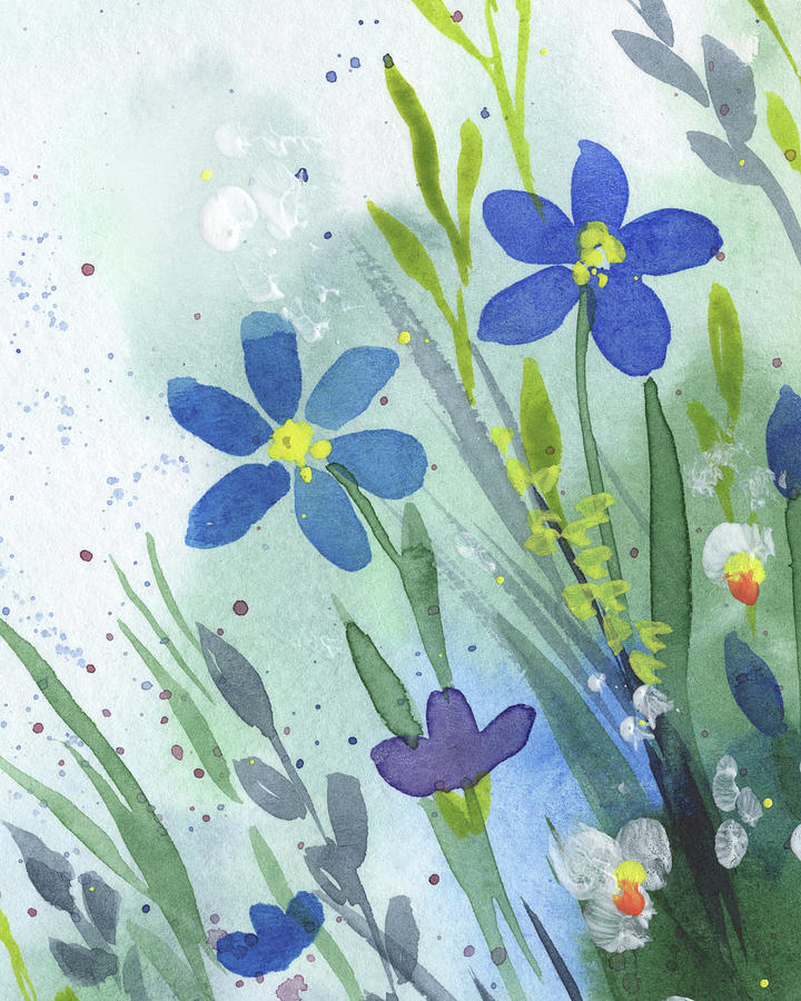 Sweet Wildflowers In The Field Abstract Cool Tones Watercolor I  Painting by Irina Sztukowski