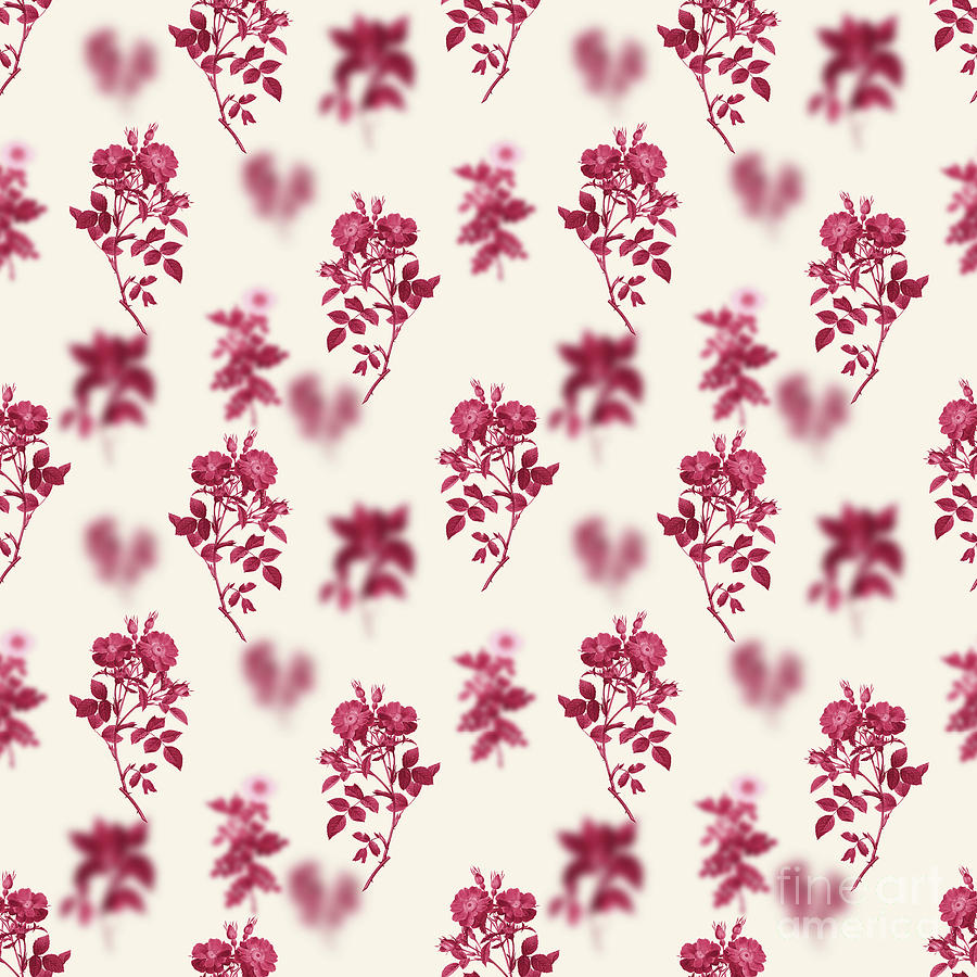 Sweetbriar Rose Botanical Seamless Pattern In Viva Magenta N.0943 Mixed Media