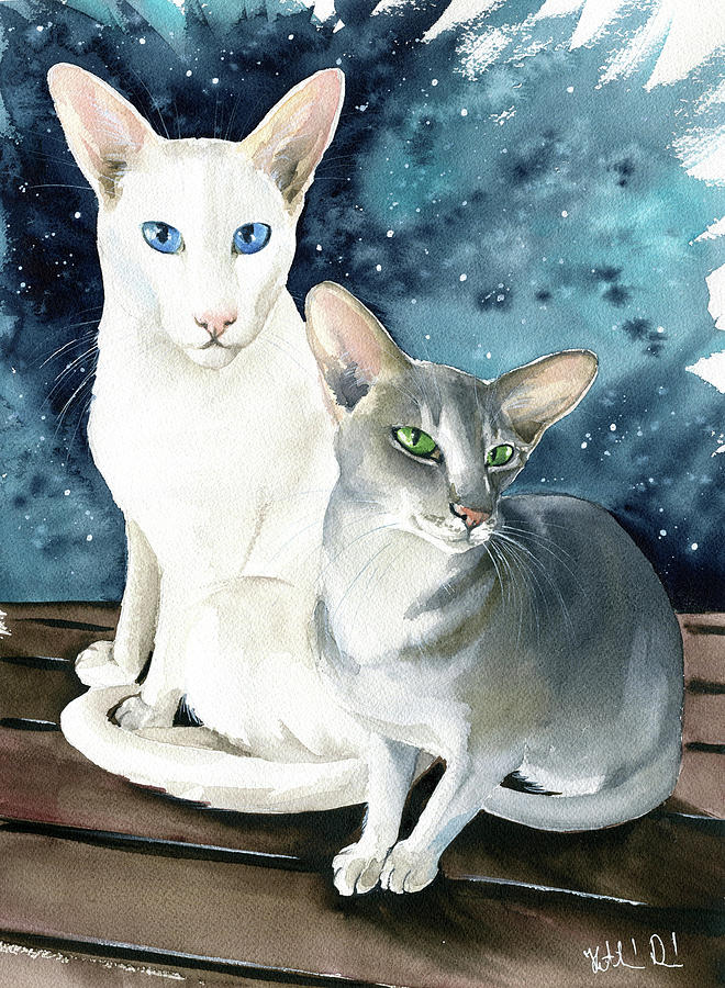 Cat Painting - Sweetie And Honey Oriental Cat Painting by Dora Hathazi Mendes