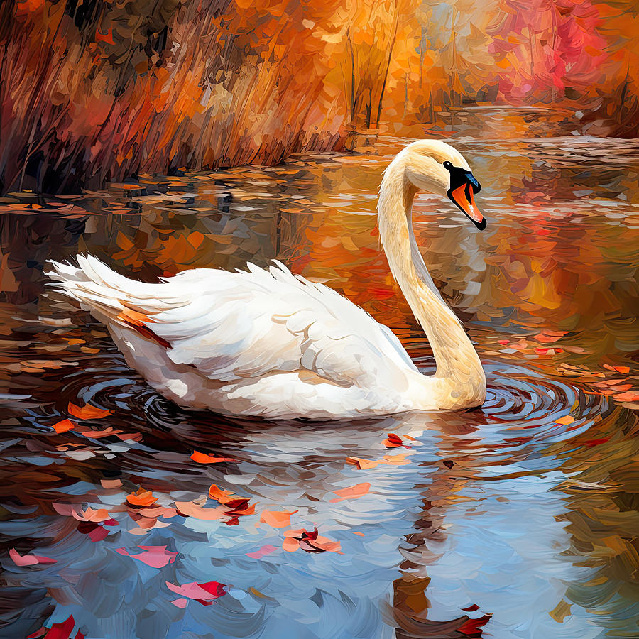 Swan Digital Art - Swim and Grace  by Lourry Legarde