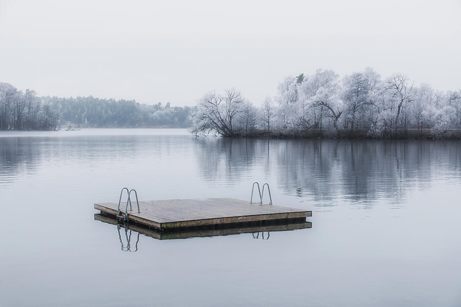 Winter Photograph - Swim Raft in Winter Landscape by Nicklas Gustafsson