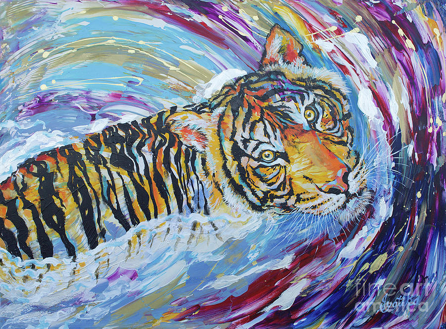 Swimming Bengal Tiger  Painting by Jyotika Shroff