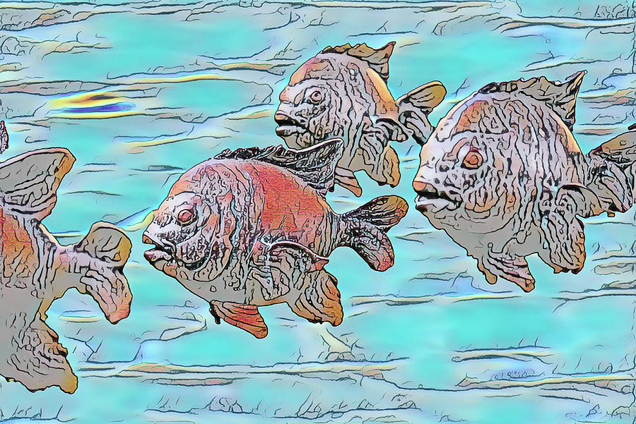 Swimming Fish II Mixed Media by Linda Brody