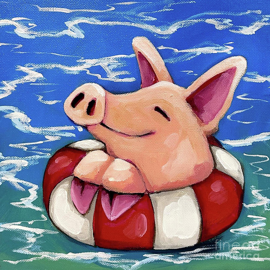 Swimming Pig 1 Painting by Lucia Stewart