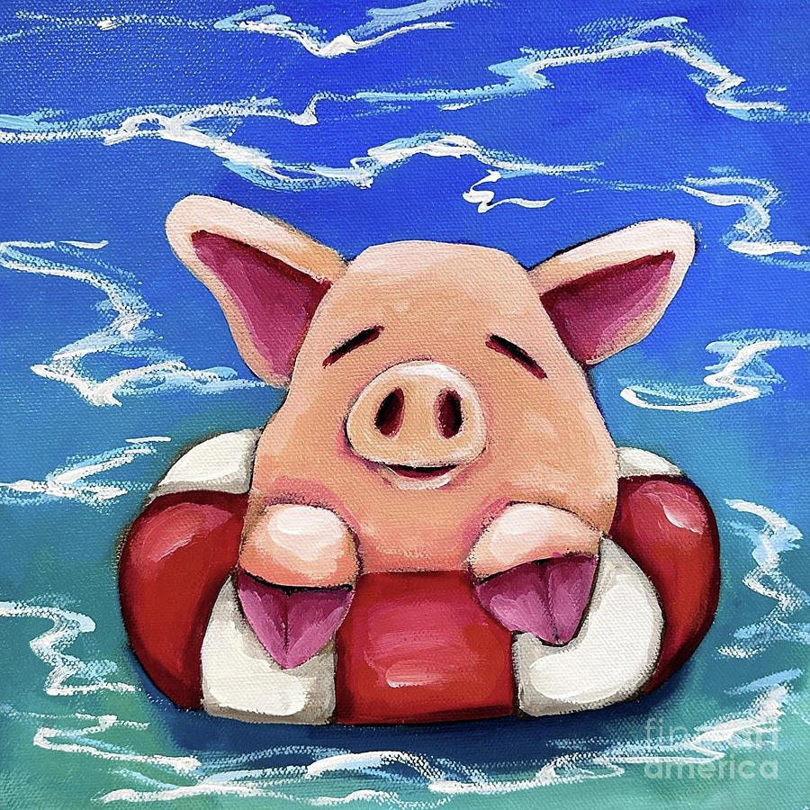 Swimming Pig 2 Painting by Lucia Stewart