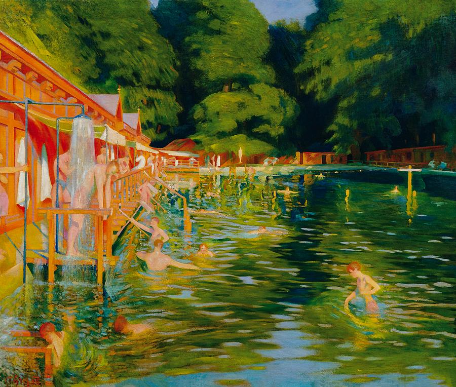 Swimming Pool Painting by Ludwig Ferdinand Graf