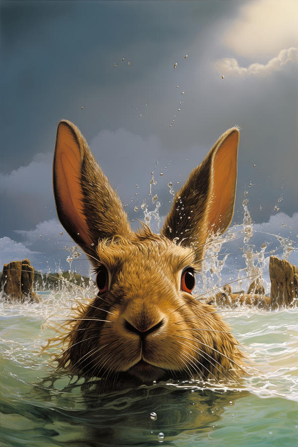 Rabbit Painting - Swimming Rabbit by My Head Cinema