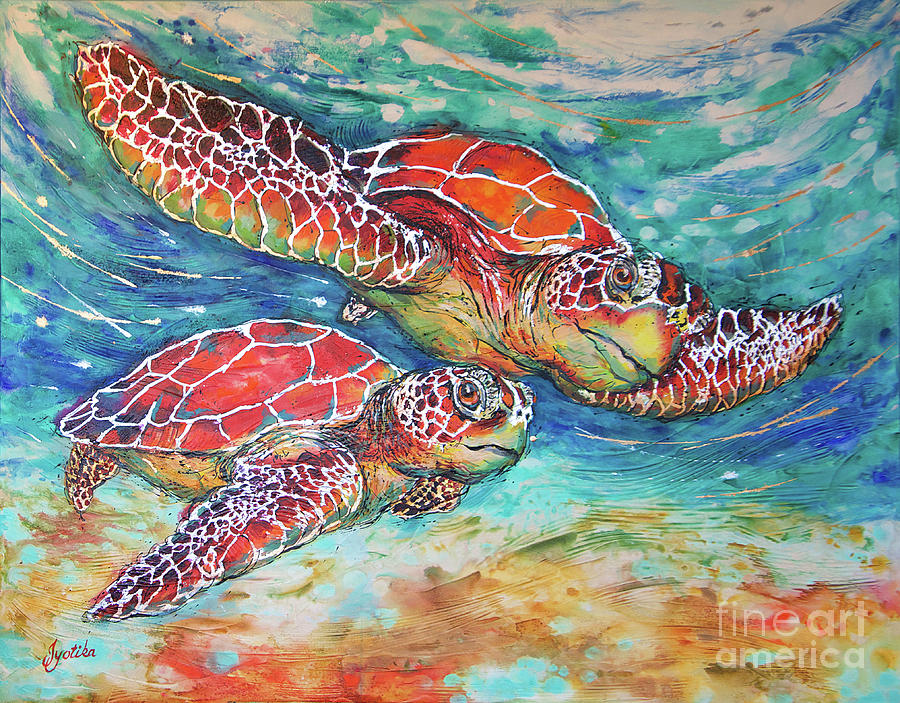 Splendid Sea Turtles  Painting by Jyotika Shroff