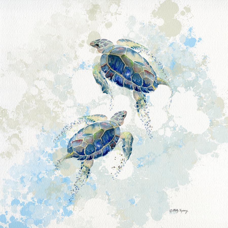 Swimming Together 2 - Sea Turtle Painting by Melly Terpening