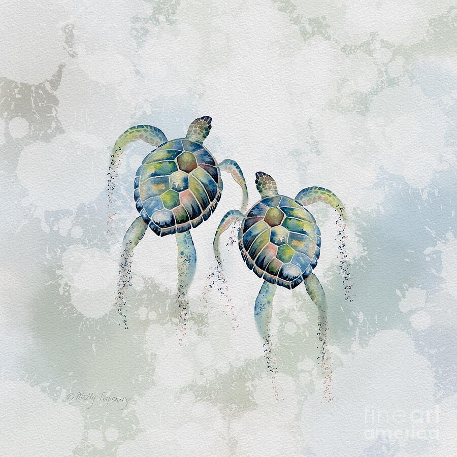 Swimming Together 6 - Sea Turtle  Painting by Melly Terpening