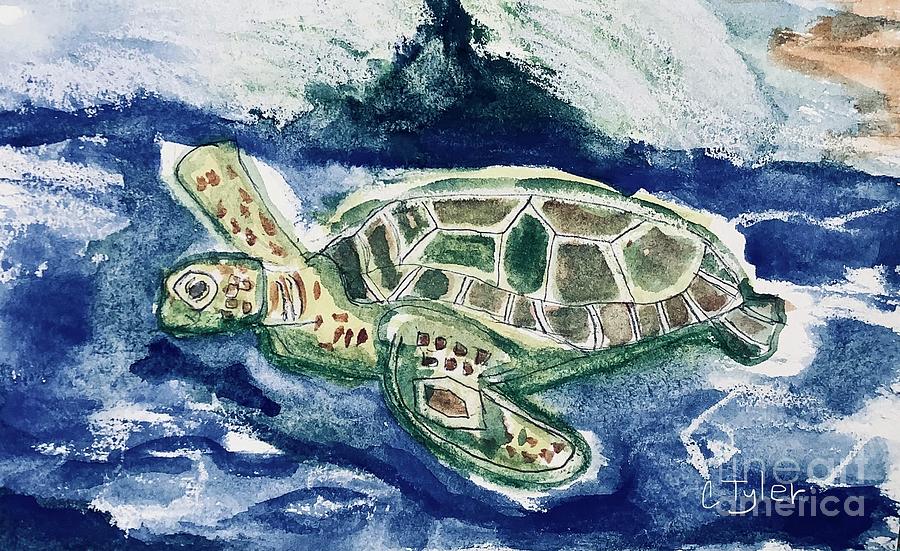 Swimming Turtle Painting by Christine Tyler