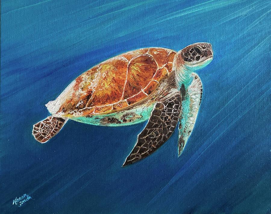 Swimming Turtle Painting by Karen Fonda - Fine Art America