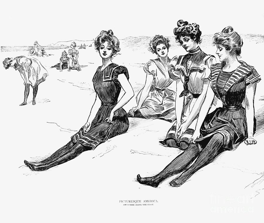 Swimsuits, 1900 Drawing by Charles Dana Gibson