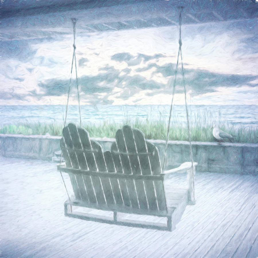 Swing at the Beach in Square Painting Photograph by Debra and Dave Vanderlaan