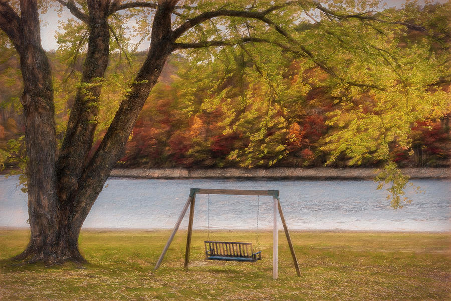 Swing at the River Painting Photograph by Debra and Dave Vanderlaan