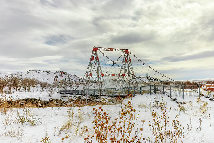 Winter Photograph - Swinging Bridge - Hot Springs State Park - Thermopolis, WY by Susan Rissi Tregoning