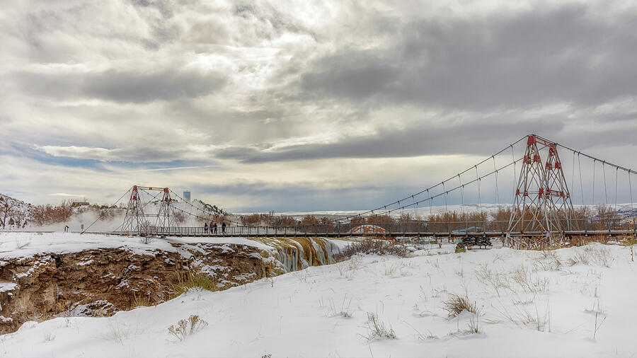 Winter Photograph - Swinging Bridge - Hot Springs State Park - Thermopolis, Wyoming by Susan Rissi Tregoning
