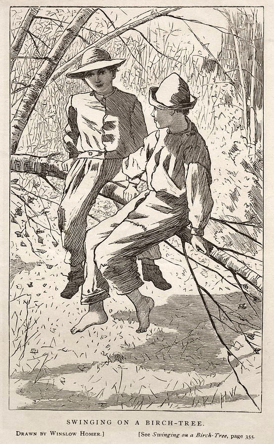 Swinging in a Birch Tree Drawing by Winslow Homer