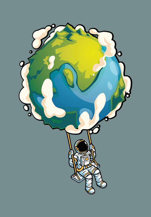 Astronaut Digital Art - Swinging onto the World by Sunil Kumar Kashyap