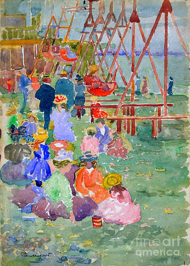 Swings, Revere Beach Painting by Maurice Prendergast