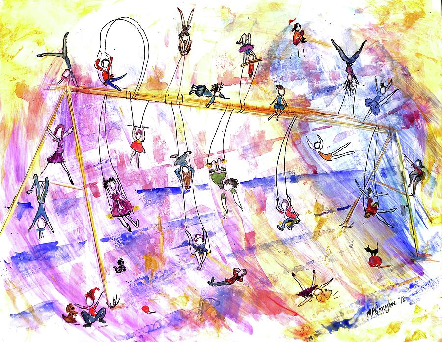 Swingset Whimsy Playground Series Painting by Patty Donoghue