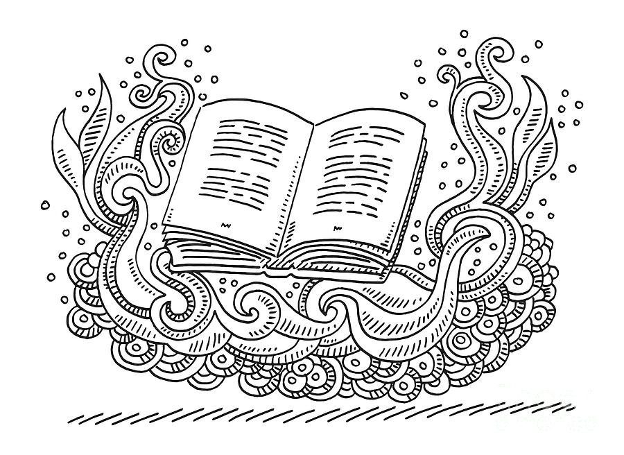 Swirl Doodle Open Book Drawing Drawing by Frank Ramspott - Pixels