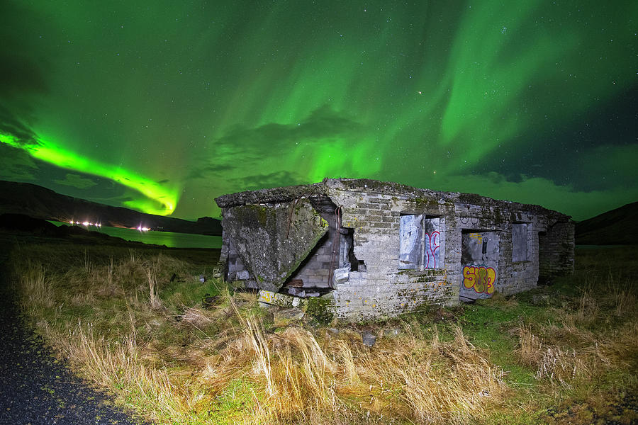 Swirling Aurora Hvalfjordur Old Ruins Hvitanes Iceland Photograph by Toby McGuire