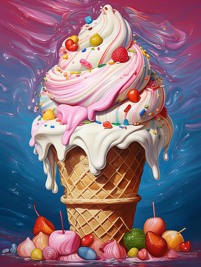 Swirling Ice Cream Cone Drawing by Karen Foley