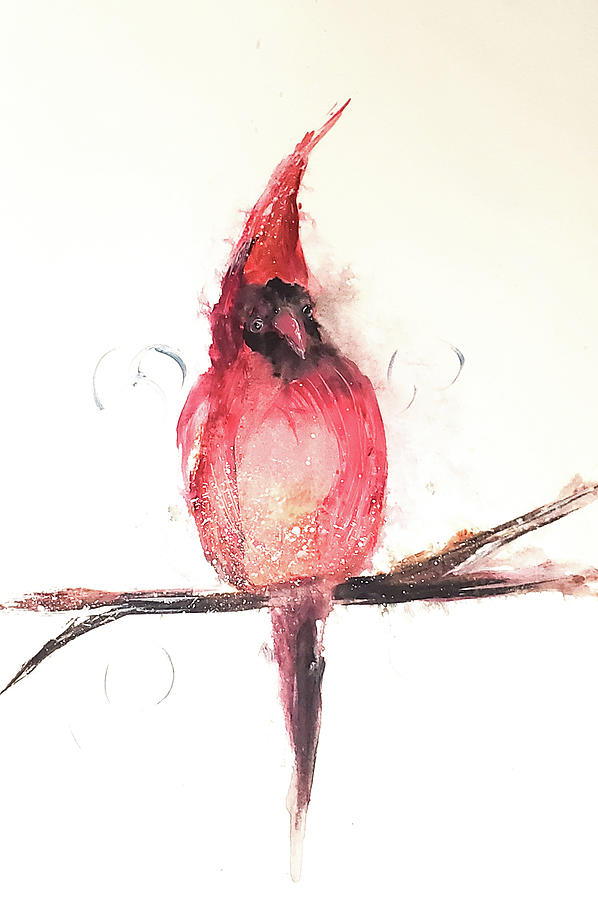 Swirly Cardinal Painting by Lisa Kaiser