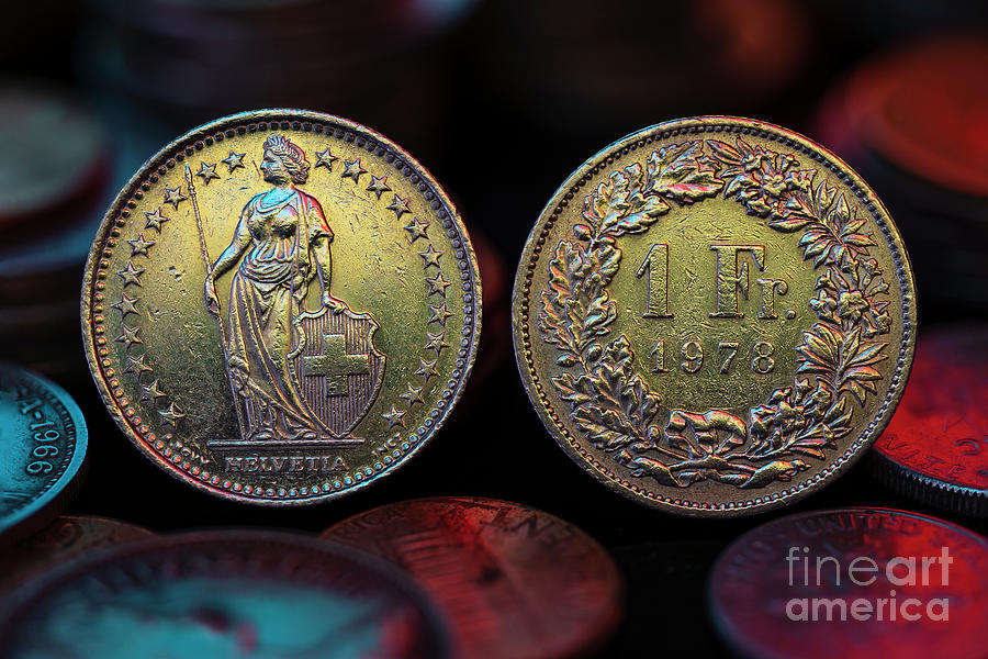Swiss 1 Franc Coin Obverse Reverse pile stacks Macro Close Up Photograph by Pablo Avanzini