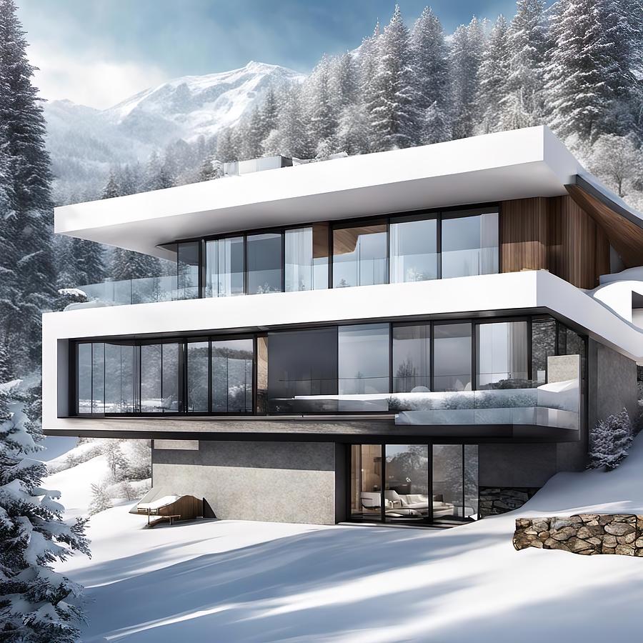Swiss Alps Fantasy Villa Mixed Media by Lisa Pearlman
