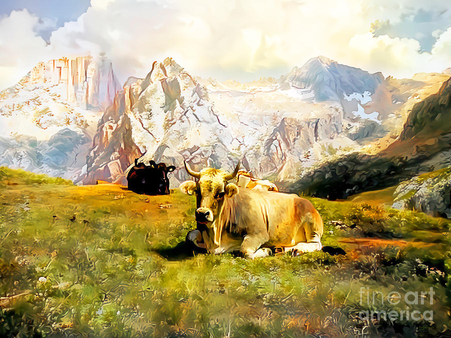Swiss Cattle in the Alps in Traditional Golden Light 20210212a Photograph by Wingsdomain Art and Photography