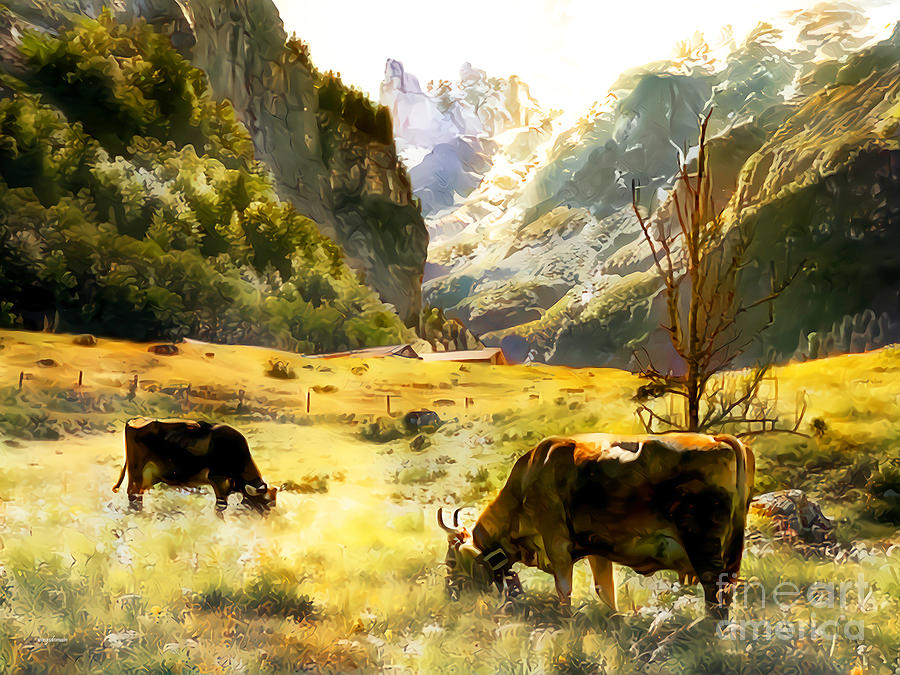 Swiss Cattle in the Alps in Traditional Golden Light 20210215 v2 Photograph by Wingsdomain Art and Photography