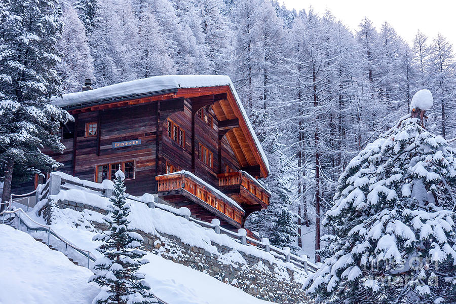 Swiss Chalet - Winter Snow Photograph