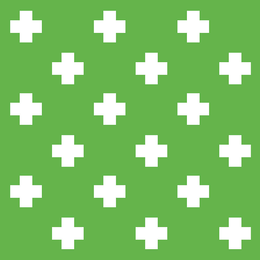 Swiss Cross 12 - Plus Cross Pattern - Minimal Geometric Pattern - Saltire - White, Green Digital Art