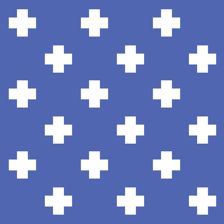 Swiss Cross 14 - Plus Cross Pattern - Minimal Geometric Pattern - Saltire - White, Blue Digital Art