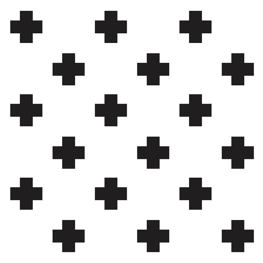 Abstract Digital Art - Swiss Cross 7 - Plus Cross Pattern - Minimal Geometric Pattern - Saltire - Black by Studio Grafiikka