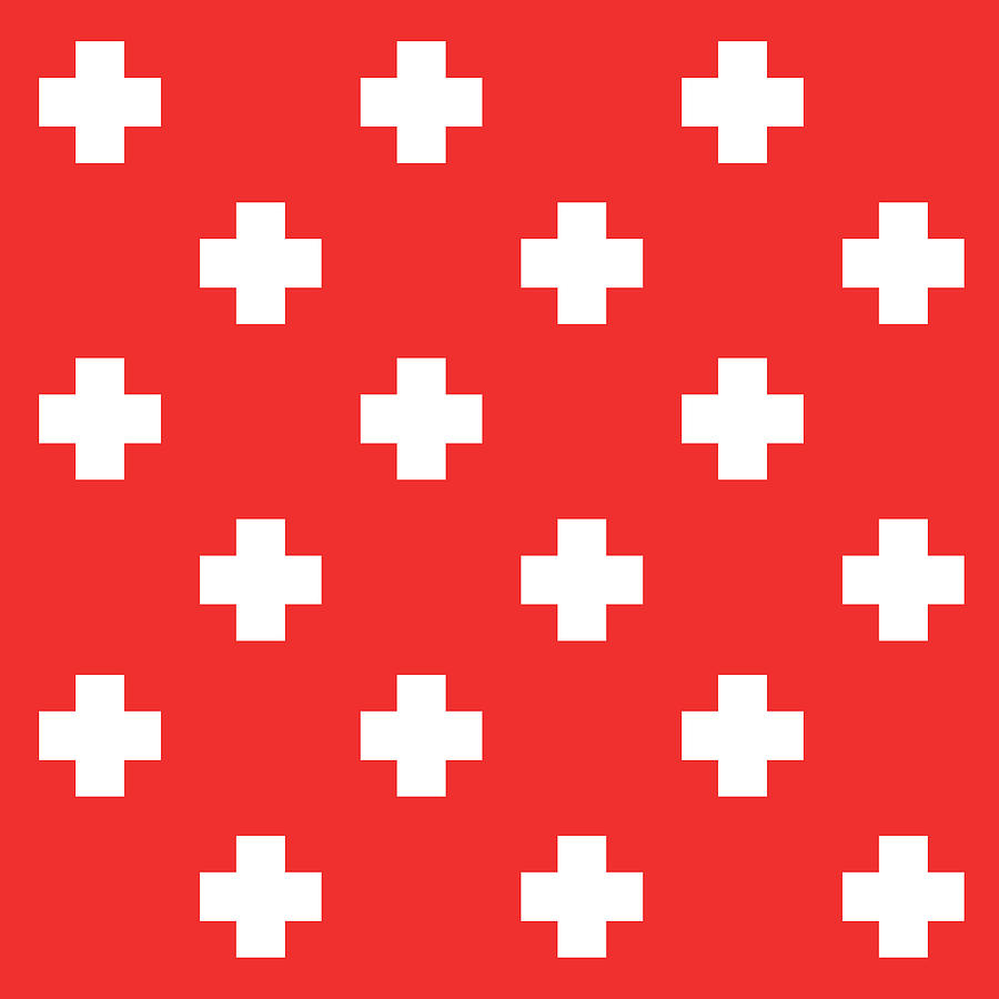 Swiss Cross 9 - Plus Cross Pattern - Minimal Geometric Pattern - Saltire - White, Red Digital Art