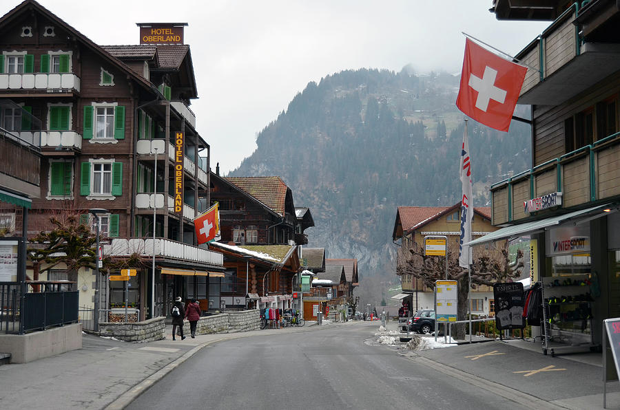 Swiss Flags Hotel Oberland Lauterbrunnen Switzerland Jungfrau Photograph by Shawn OBrien
