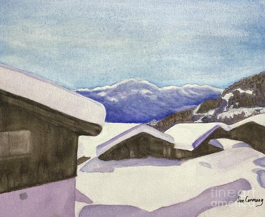 Swiss Skiing Village Painting by Sue Carmony