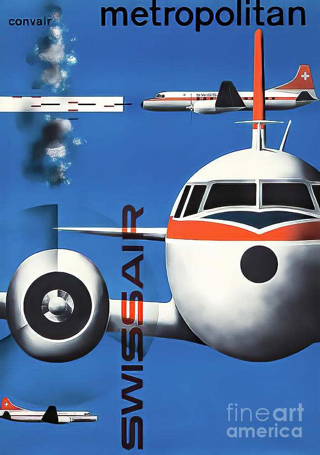 Swissair Metropolitan Aviation Poster Drawing by M G Whittingham
